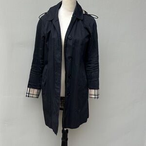 Burberry Black Trench Coat with Plaid Accents with Removable Hood